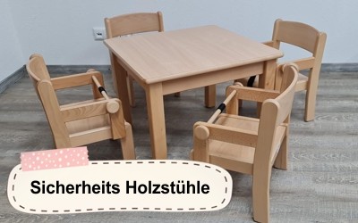 Sicherheits Holzstühle Sicherheits Holzstühle sind die perfekten Massiv-Holz-Stühle für Krippen und Kindergarten. 