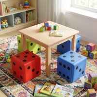 4 x Sitzwürfel Play + 1 x Holztisch 60 x 60 cm