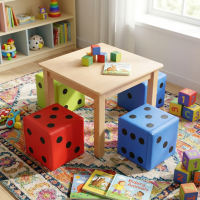 4 x Sitzwürfel Play + 1 x Holztisch 60 x 60 cm