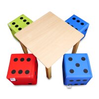 4 x Sitzwürfel Play + 1 x Holztisch 60 x 60 cm