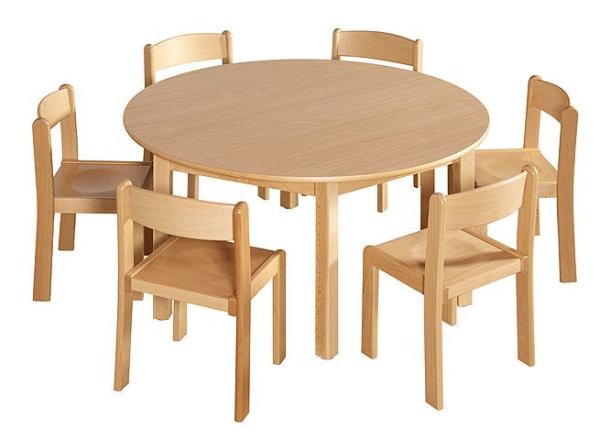 8 teiliges Hort Schule Sitzgruppe mit 2 halbrunden Tischen 120x60x70 cm + 6 Stühle 42 cm Sitzhöhe