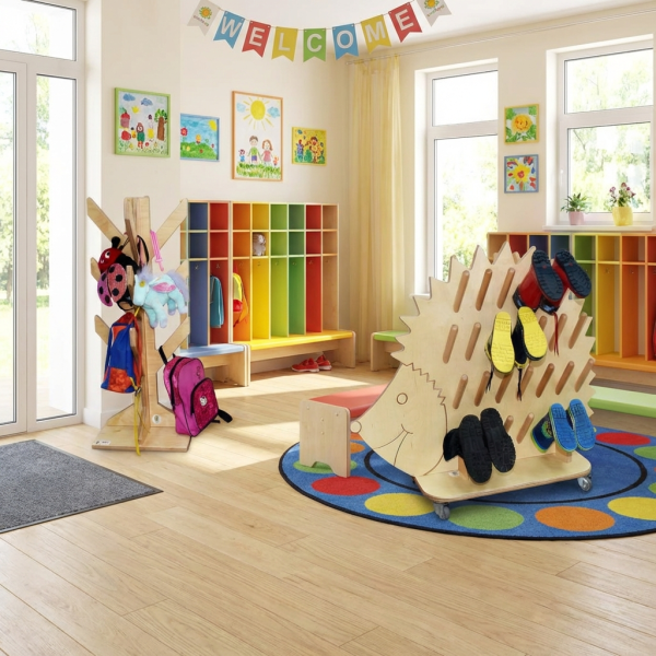 Kindergartenfoyer Set Rucksack Taschenständer mit Stiefeligel