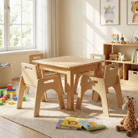 Kleinkindstuhl mit Armlehnen + 1 x Holztisch 60 x 60 cm