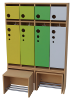 4 er Seifenblasen-Garderobe mit ausziehbarer Bank
