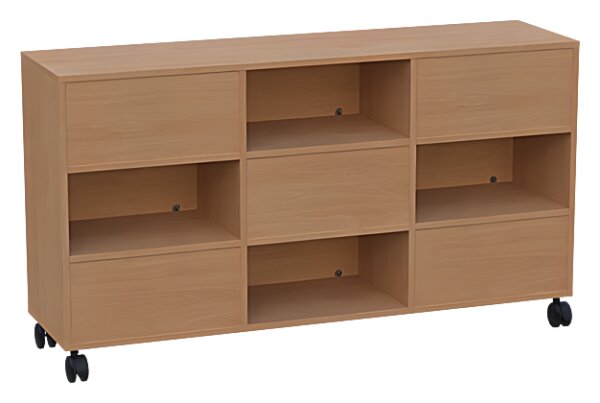 fahrbarer Raumteilerschrank wechselseitig offen