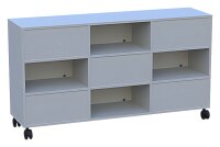 fahrbarer Raumteilerschrank wechselseitig offen