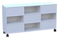 fahrbarer Raumteilerschrank wechselseitig offen
