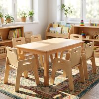 Kleinkindstuhl mit Armlehnen + Holztisch 120 x 80 cm 7 er Set