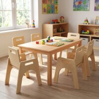 Kleinkindstuhl mit Armlehnen + Holztisch 120 x 80 cm 7 er Set