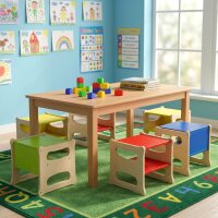 6 x Wendehocker + 1 x Holztisch 120 x 60 cm 7 er Set