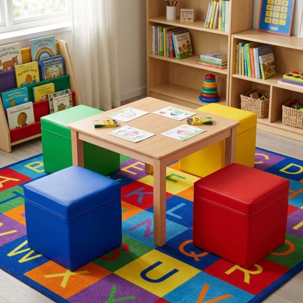 4 x XXL Würfel 30x30 cm + 1 x Holztisch 80 x 60 cm