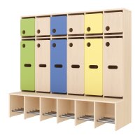 Komplettgarderobe Türe 6 Plätze mit feststehender Bank