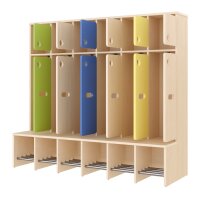 Komplettgarderobe Türe 6 Plätze mit feststehender Bank