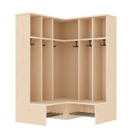 Komplett-Eckgarderobe 6 Plätze mit feststehender Bank