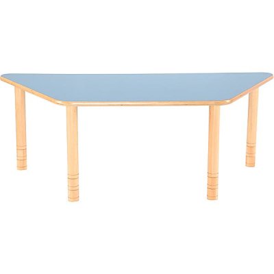 Trapezförmiger Tisch Platteblau + Hochbank + Erzieher/in Hocker